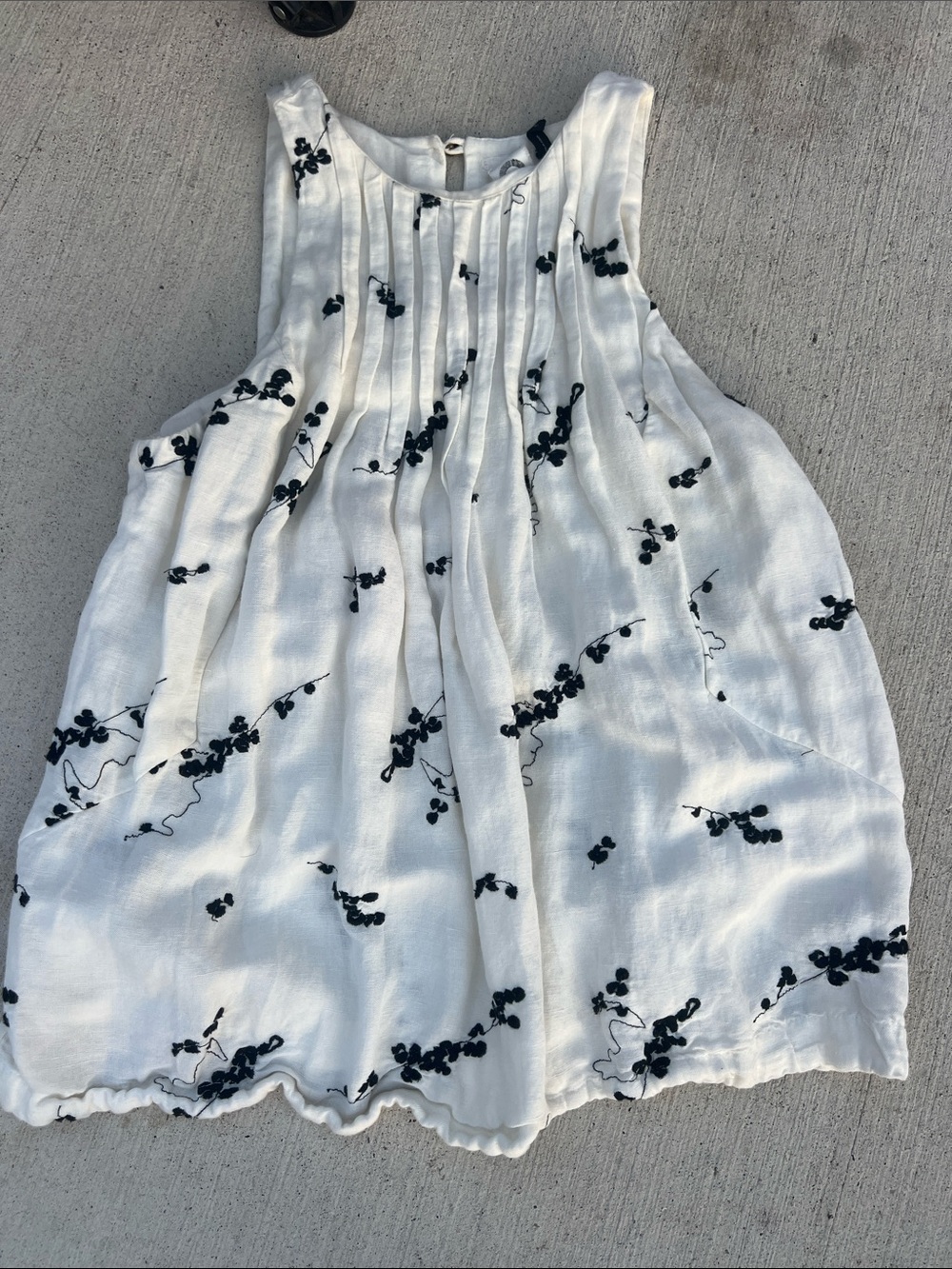 Anthropologie White Dress with Black Floral Embroidery.